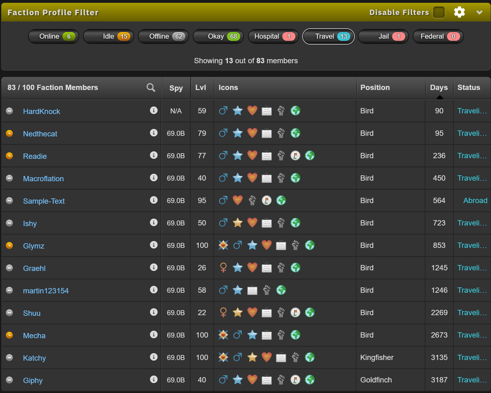 Faction Profile Filter