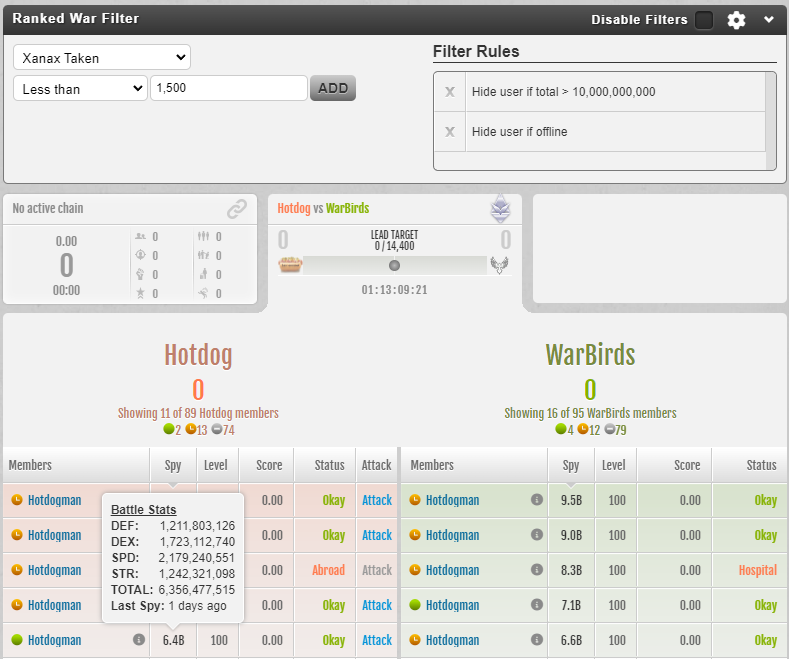 Ranked War Filter